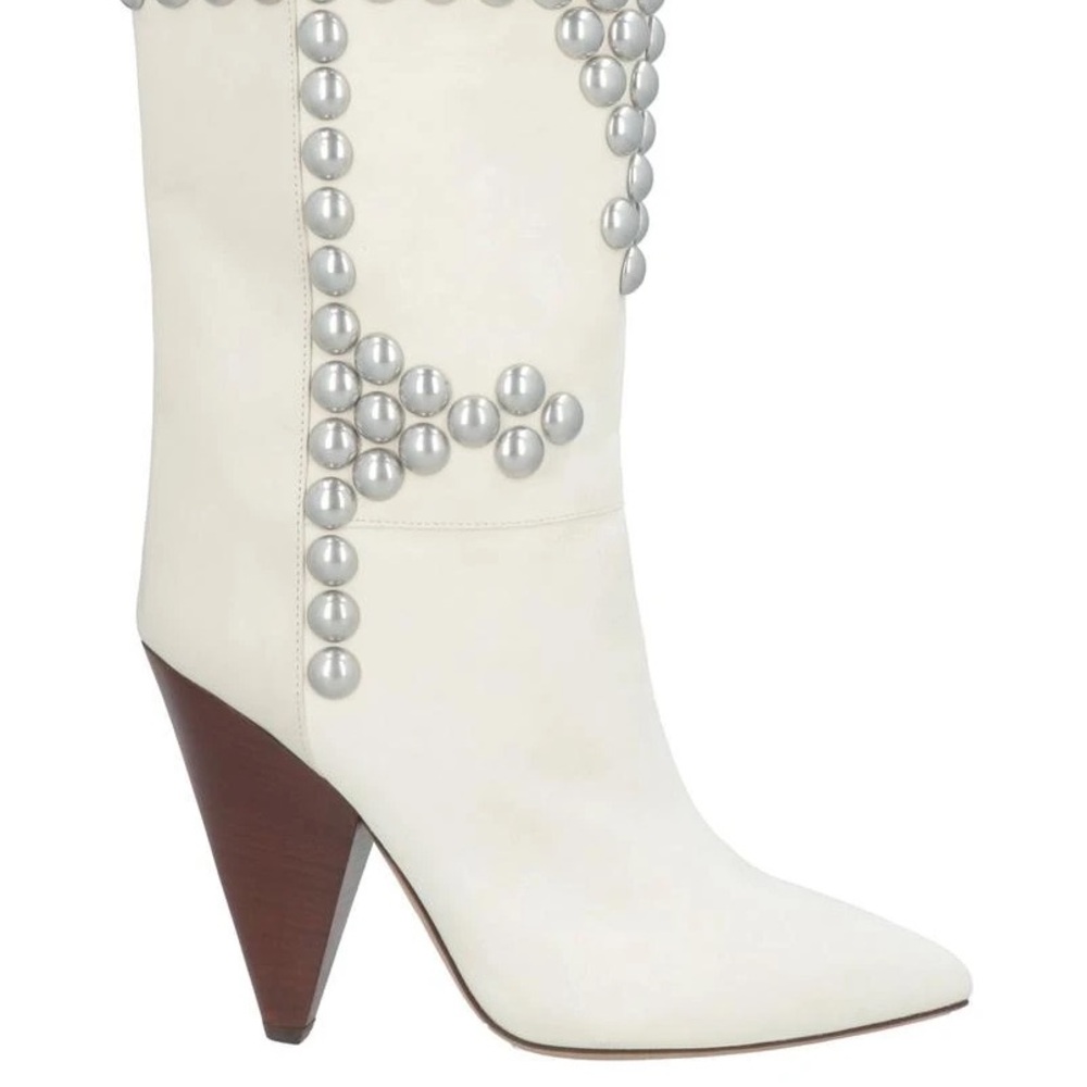 Isabel Marant White Leather and Suede Heeled Boots - Picture 2 of 5